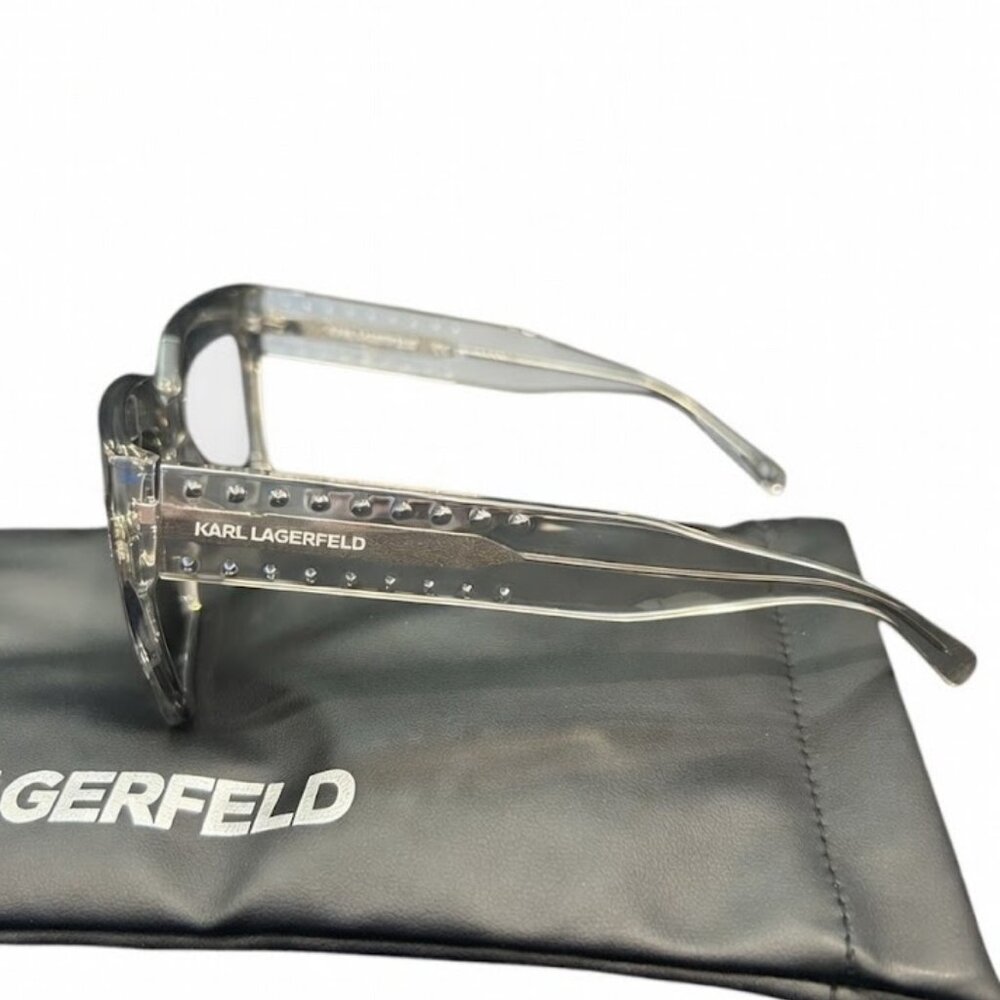 NWT Karl Lagerfeld Crystal Square Sunglasses + Padded Designer Case - Picture 2 of 4